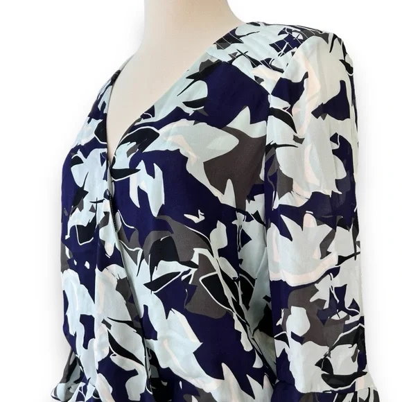 Parker Belize Print Romper 100% Silk Bell Sleeve Wrap Front V-Neck Vented Back